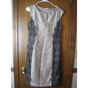 LONDON TIMES Champagne Black Dress Party, Cocktail Sz 6 Lace Overlay